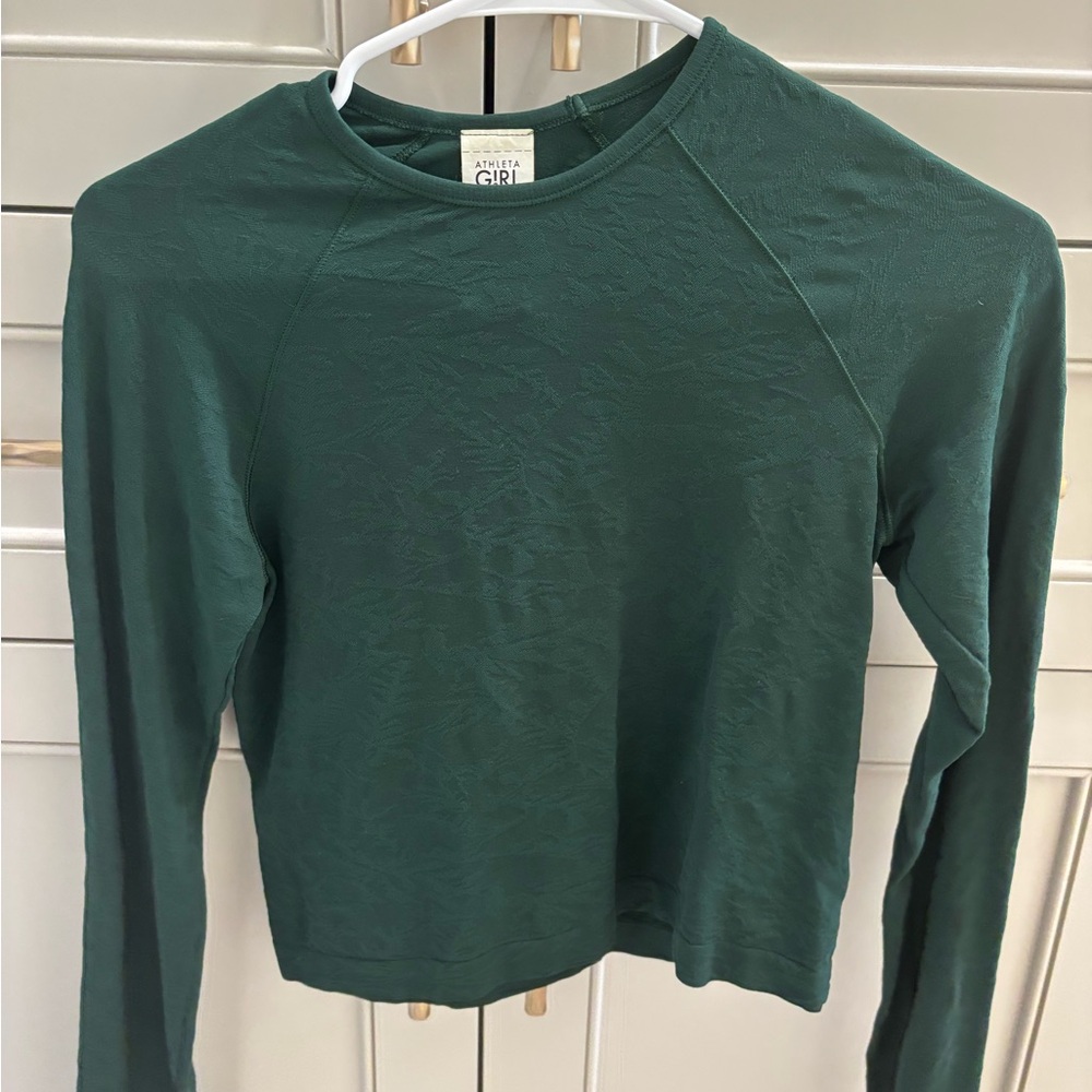 Green Long Sleeve power up tee (cropped)